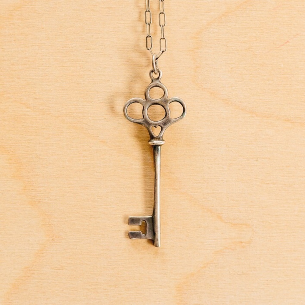 Tarnished Silver Key Necklace on Chain
